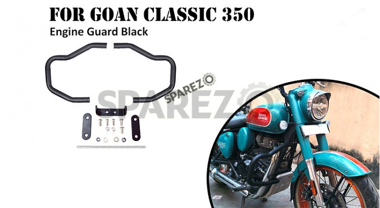 Fit For Royal Enfield Goan Classic 350 Crash Bar Engine Guard Black - SPAREZO